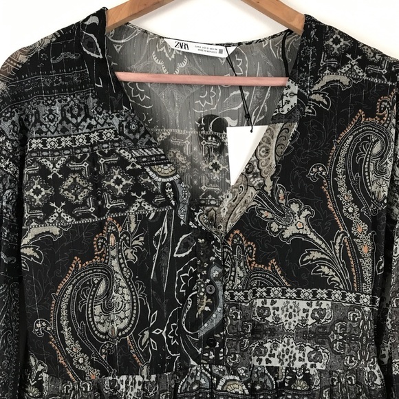 NWT Zara Paisley Bohemian Mini Dress‎ Size Small - Picture 7 of 14